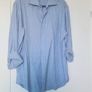 Antichi Telai Italy Blue Stripes Cotton Long Sleeve Dress Shirt Size 16/41